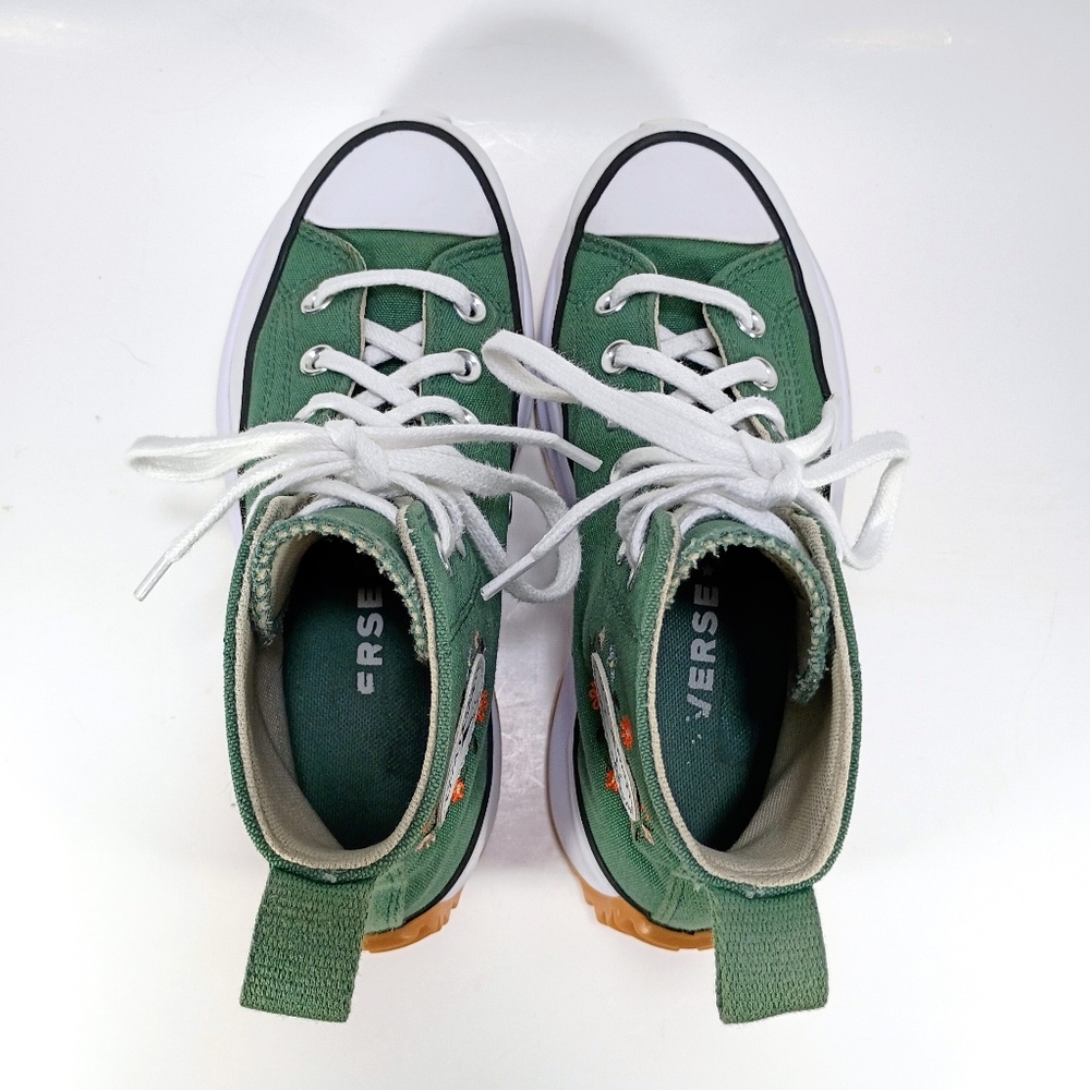 CONVERSE Chuck Taylor Run Star Hike Hi Womens 5.5 Green Floral Embroidered Shoes - Picture 9 of 11